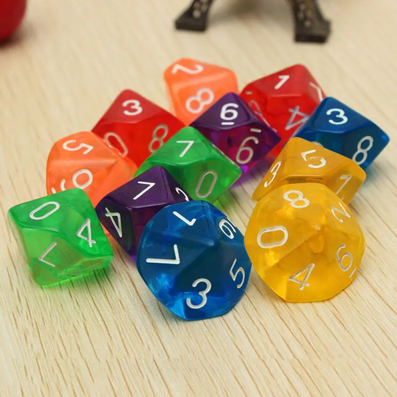 6pcs/pack D10 Dice (0-9) Acrylic Creative DND Game Dice High Quality Boutique Transparent Dice