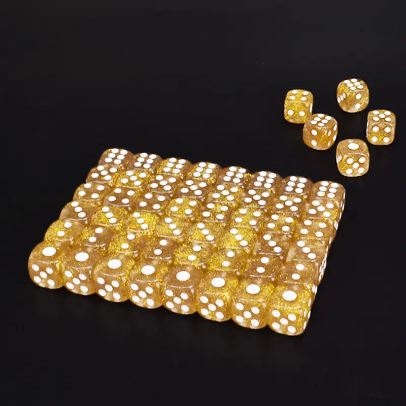 10pcs/Pack Gold Acrylic Dice 16mm Flash Glitter Rounded Corner #16 Cubes Creative Bar KTV