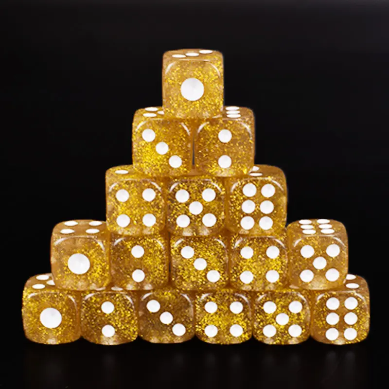 10pcs/Pack Gold Acrylic Dice 16mm Flash Glitter Rounded Corner #16 Cubes Creative Bar KTV