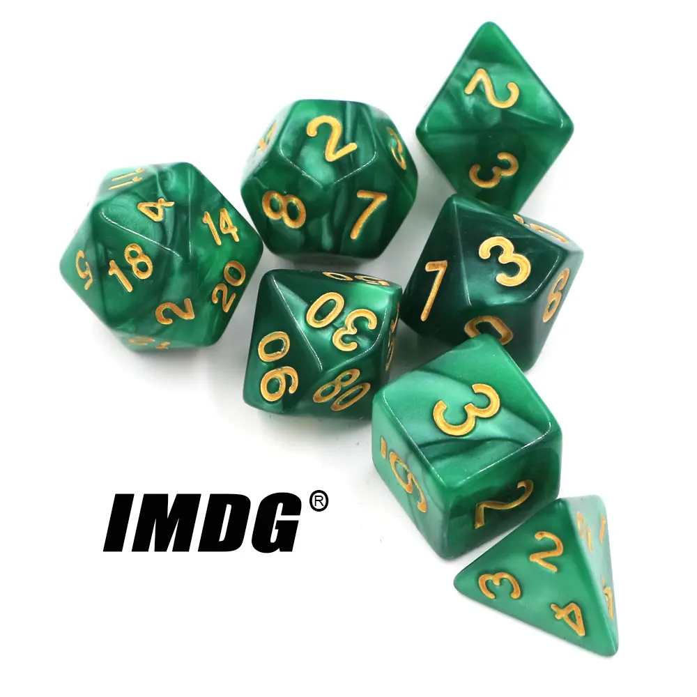 IMDG 7pcs/set Creative RPG Game Dice Polyhedron Acrylic Dice DND Pearl Pattern Digital Game Dice with Bag