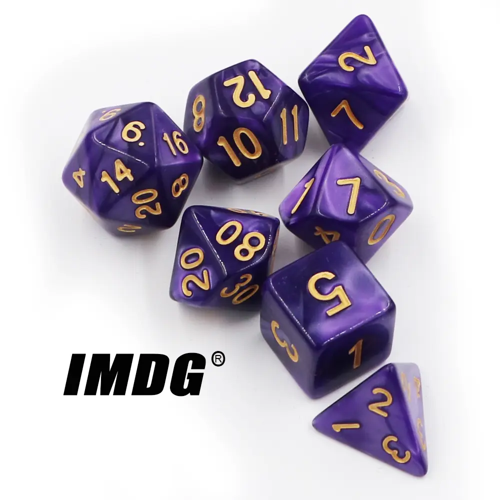 IMDG 7pcs/set Creative RPG Game Dice Polyhedron Acrylic Dice DND Pearl Pattern Digital Game Dice with Bag