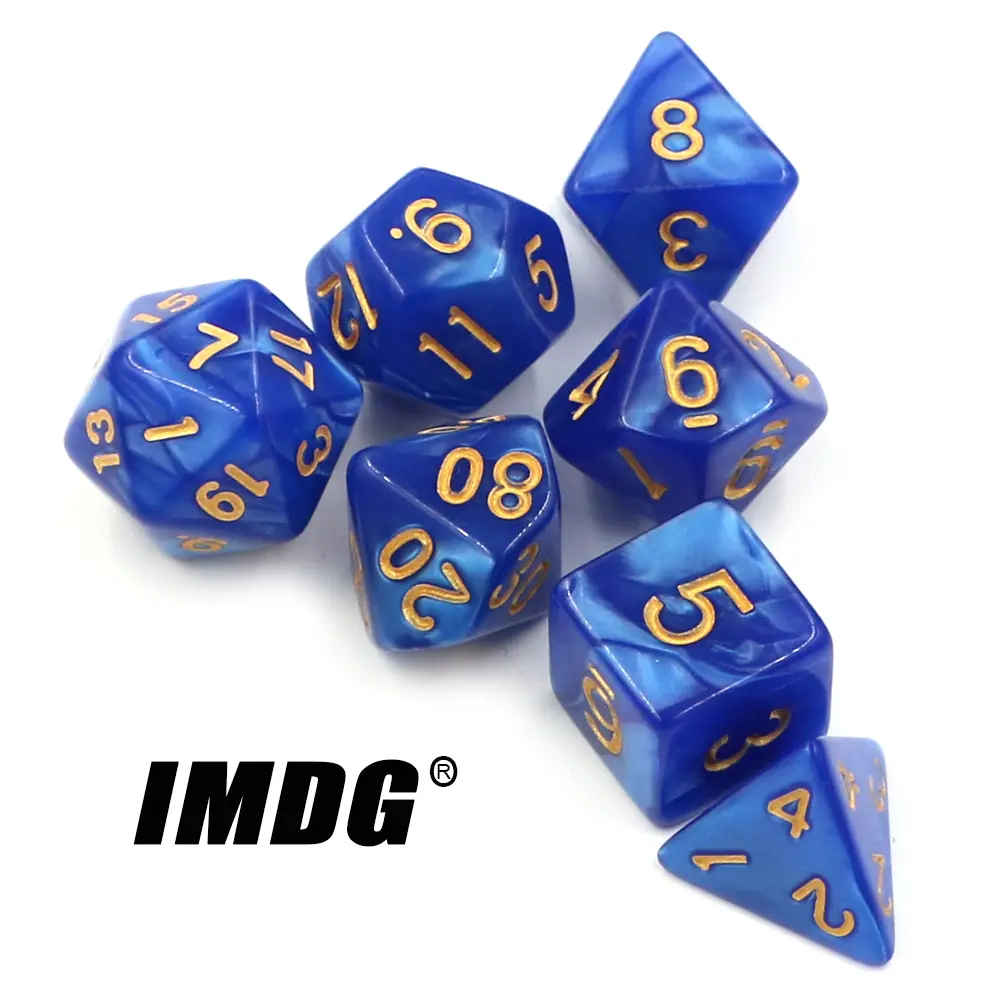 IMDG 7pcs/set Creative RPG Game Dice Polyhedron Acrylic Dice DND Pearl Pattern Digital Game Dice with Bag