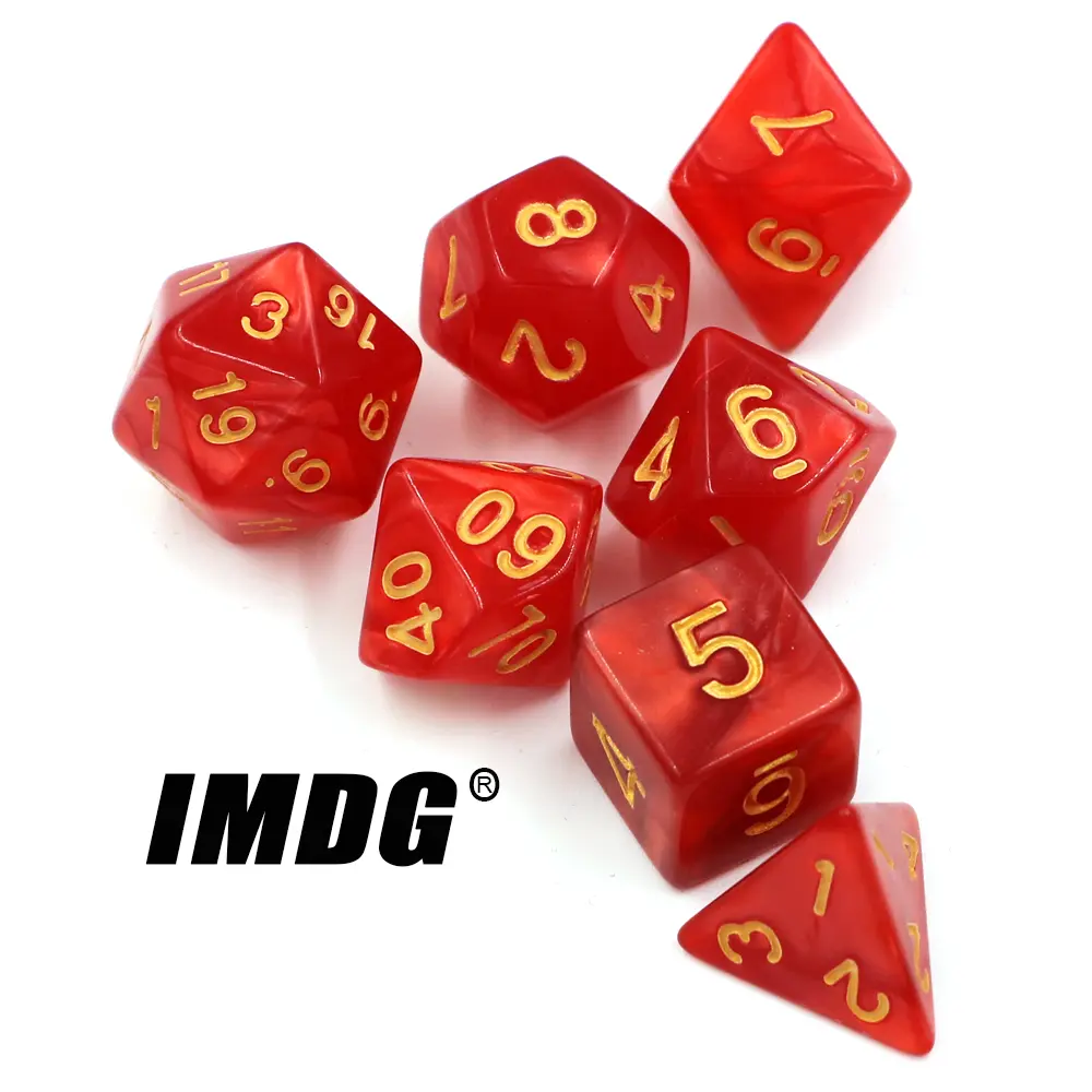 IMDG 7pcs/set Creative RPG Game Dice Polyhedron Acrylic Dice DND Pearl Pattern Digital Game Dice with Bag
