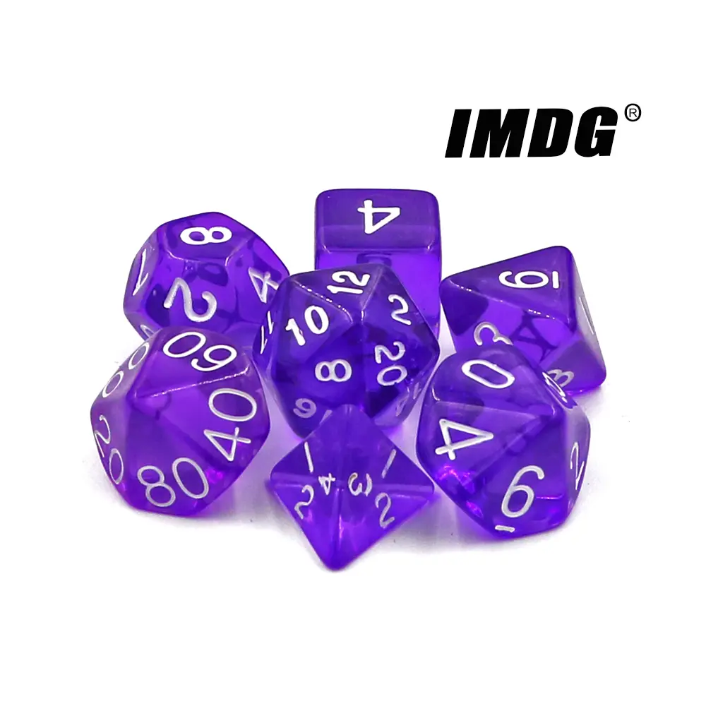 IMDG New 7pcs/set Creative RPG Game Dice Polyhedron Acrylic Dice Transparent Color Digital Game Dice with Bag