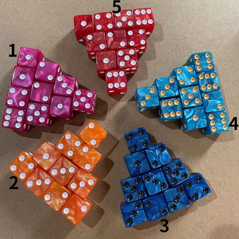10Pcs/set 16MM Square Angle Pearl Pattern Dice with Large Hole Count Color Set Marble Sulfur Pattern
