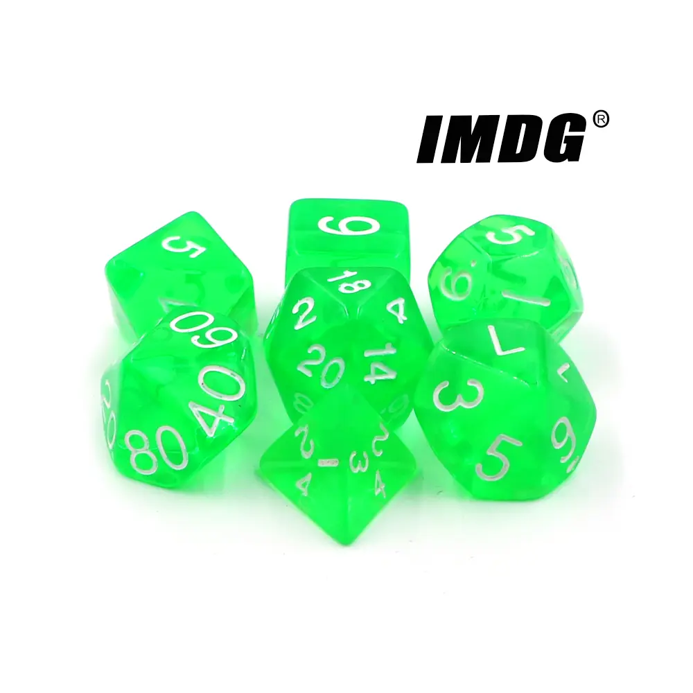 IMDG New 7pcs/set Creative RPG Game Dice Polyhedron Acrylic Dice Transparent Color Digital Game Dice with Bag