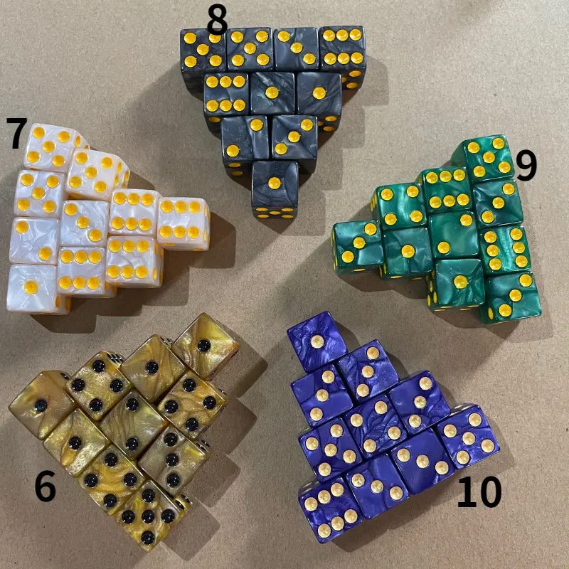 10Pcs/set 16MM Square Angle Pearl Pattern Dice with Large Hole Count Color Set Marble Sulfur Pattern