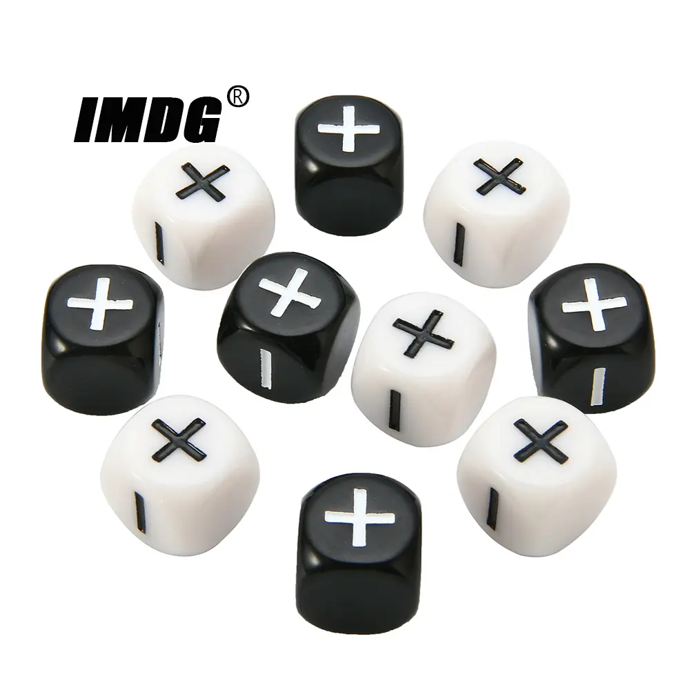 5pcs/Pack Plus Minus Signs Dice 16mm Black White Resin Mathematics Calculation + - Dice #16 Round Corner Teaching Dice