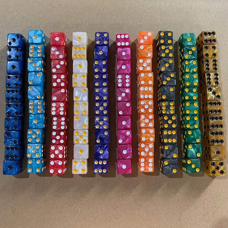 10Pcs/set 16MM Square Angle Pearl Pattern Dice with Large Hole Count Color Set Marble Sulfur Pattern