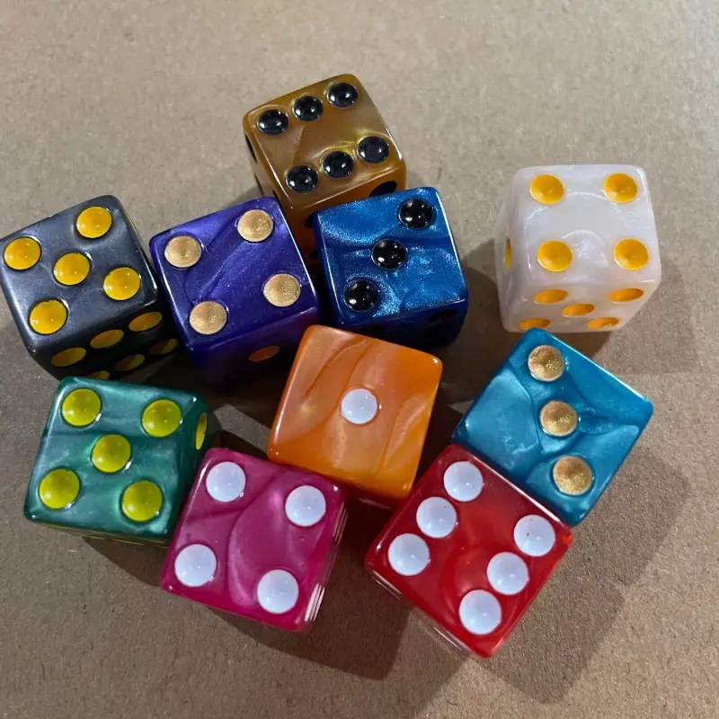 10Pcs/set 16MM Square Angle Pearl Pattern Dice with Large Hole Count Color Set Marble Sulfur Pattern