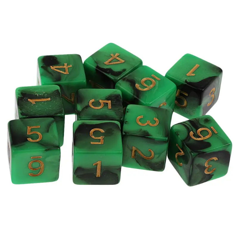 10Pcs/set 6-sided Wanzhi Card Prop Dice 16MM Numbers 1-6 Dice Green Black Dual Color