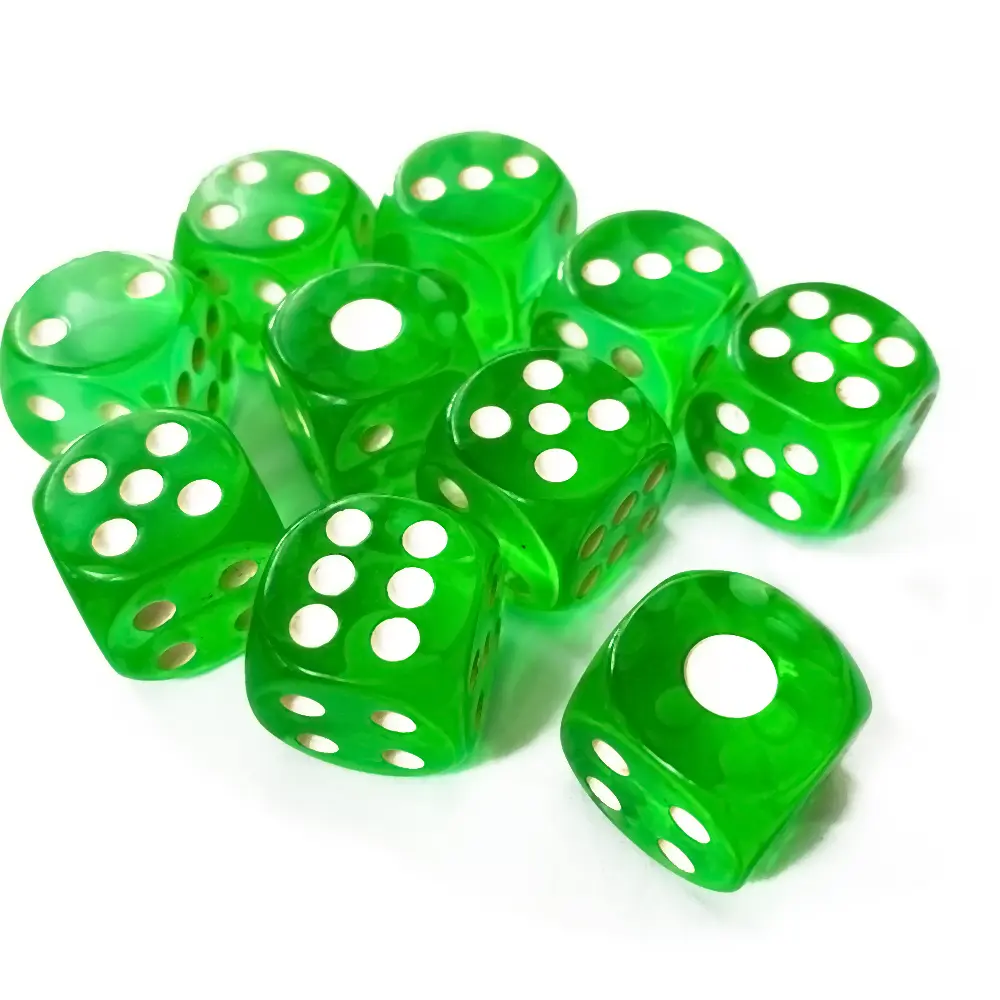 10pcs/Pack Transparent Green Acrylic Dice 19mm White Dot Green Red Round Corners High Quality Boutique Game Cubes