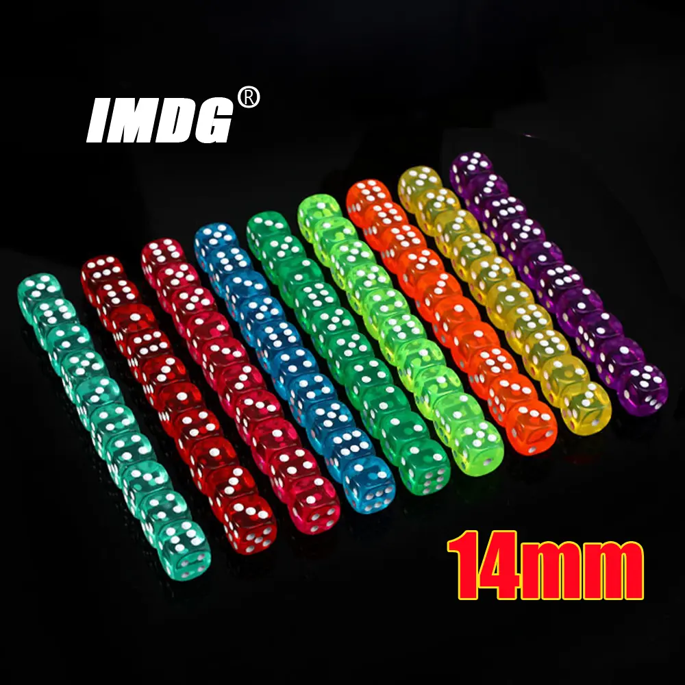 10pcs/pack Colors Acrylic Dice 14mm Transparent Round Corner High Quality Boutique Game Dice