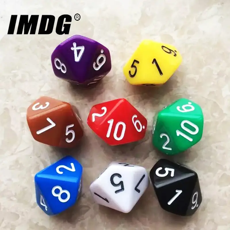 10pcs/pack D10 Dice (1-10) Acrylic Cubes Game Dice High Quality Boutique Colorful Solid Dice