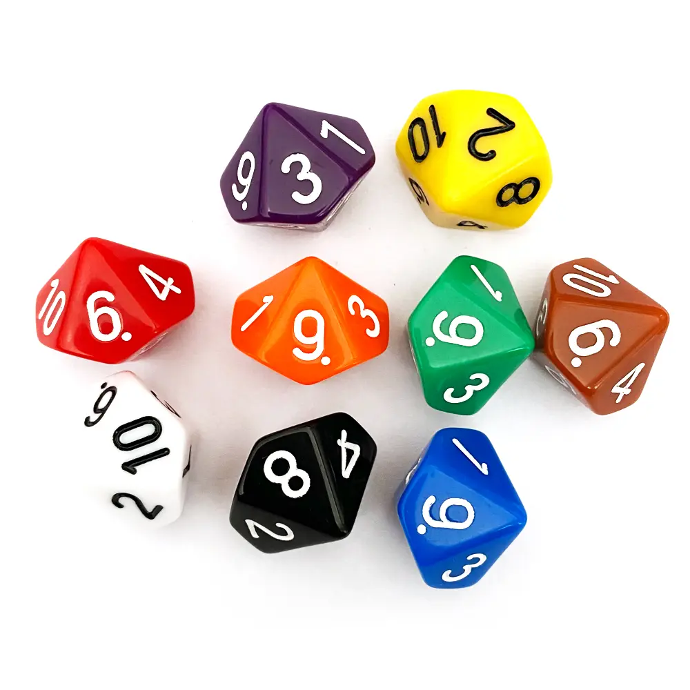 10pcs/pack D10 Dice (1-10) Acrylic Cubes Game Dice High Quality Boutique Colorful Solid Dice