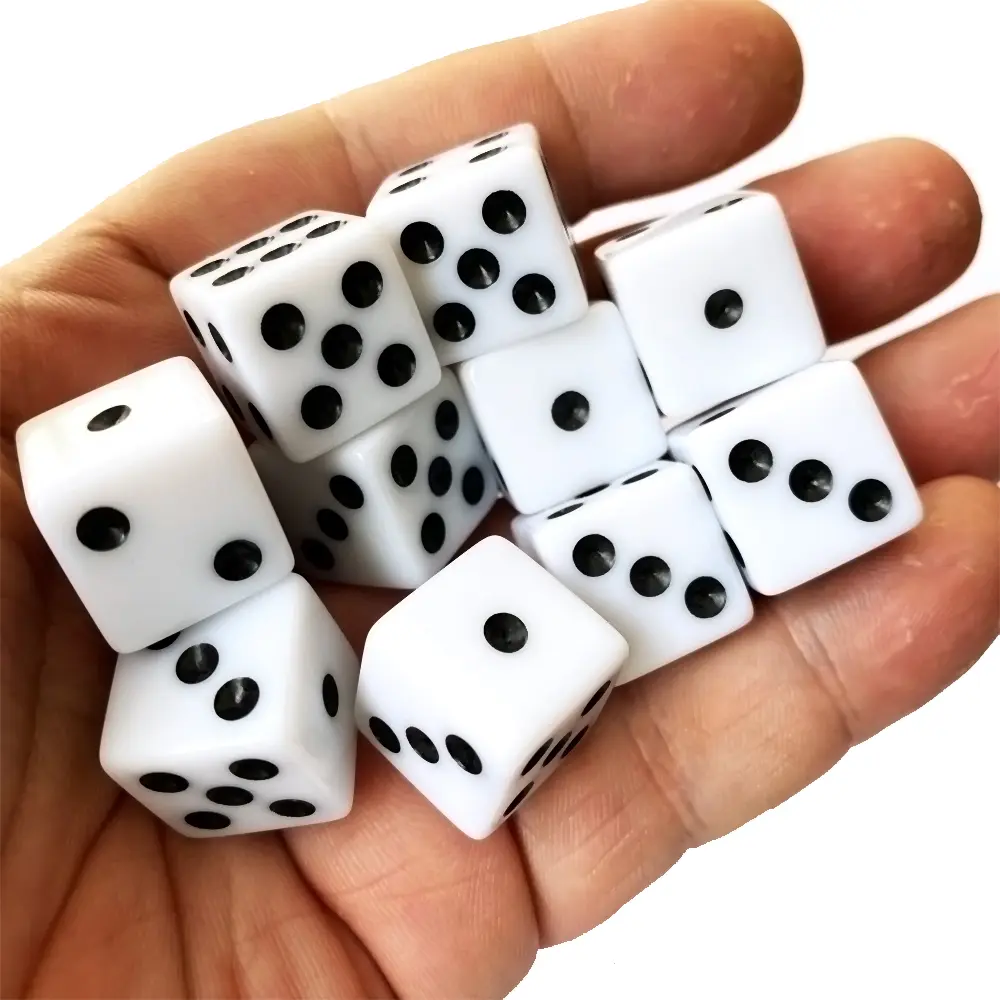 10pcs/pack Black New Acrylic Dice 16mm White Dot Square Corners High Quality Boutique Game Dice