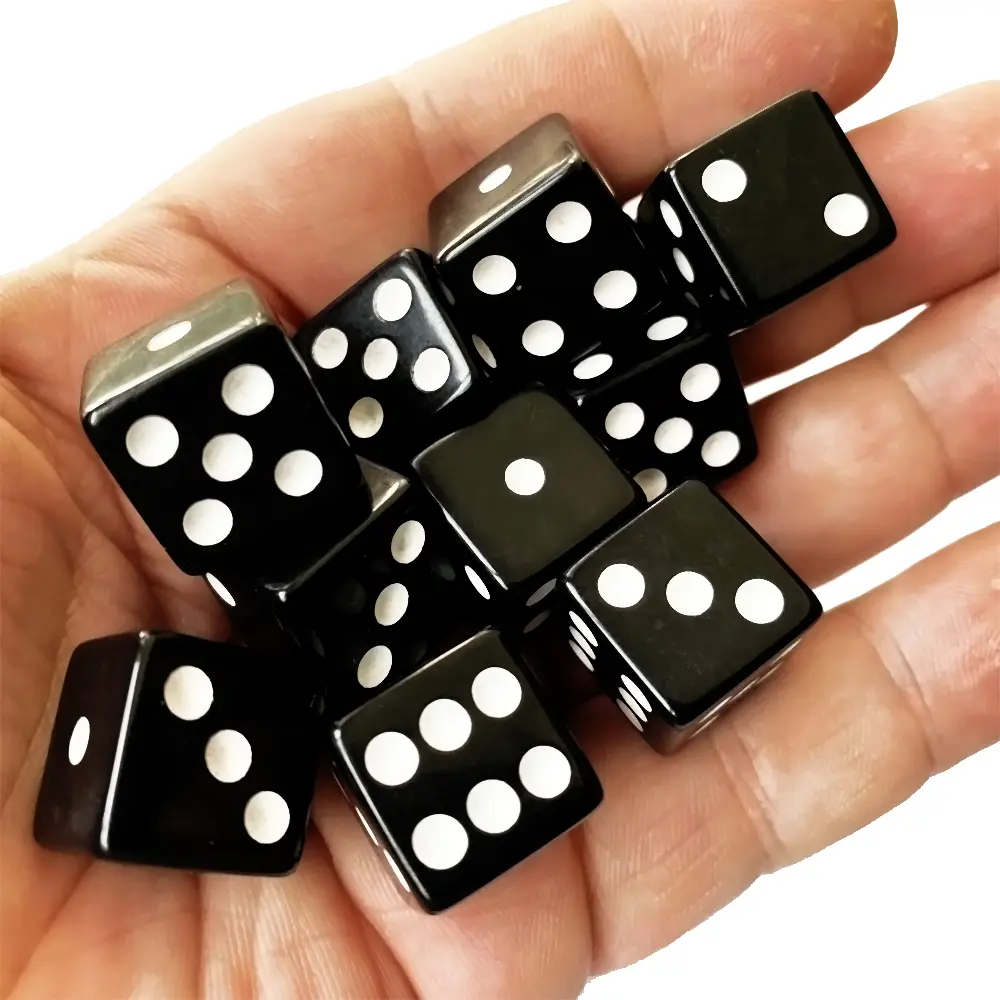 10pcs/pack Black New Acrylic Dice 16mm White Dot Square Corners High Quality Boutique Game Dice