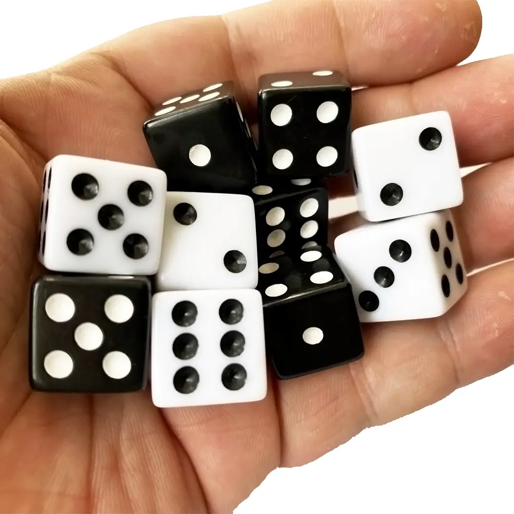 10pcs/pack Black New Acrylic Dice 16mm White Dot Square Corners High Quality Boutique Game Dice