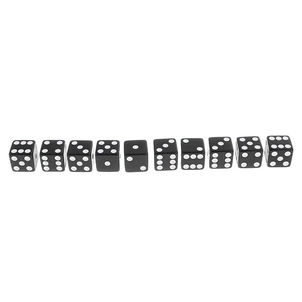 10pcs/pack Black New Acrylic Dice 16mm White Dot Square Corners High Quality Boutique Game Dice