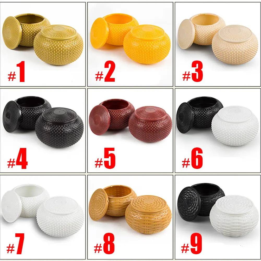 A Pair Large Go Chess Box Black White Plastic Woven Round Can Imitation Straw Dragon Scale Gobang Storage Pot