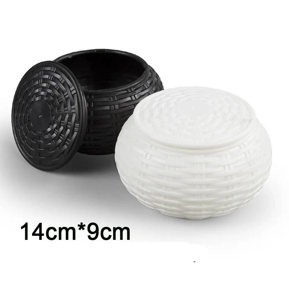 A Pair Large Go Chess Box Black White Plastic Woven Round Can Imitation Straw Dragon Scale Gobang Storage Pot