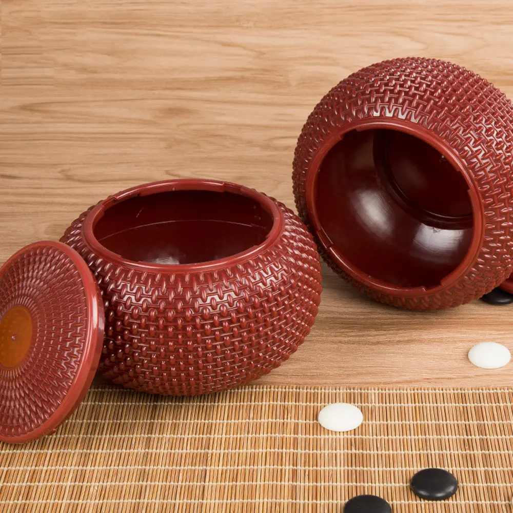 A Pair Large Go Chess Box Black White Plastic Woven Round Can Imitation Straw Dragon Scale Gobang Storage Pot