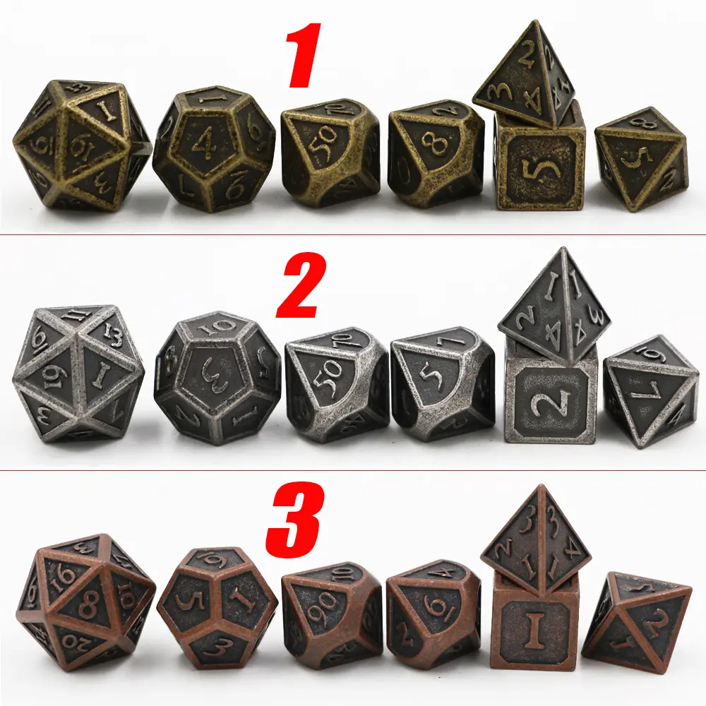 IMDG 7pcs/set Creative RPG Game Dice Polyhedron Metal Dice DND New Font Retro Color Digital Game Dice