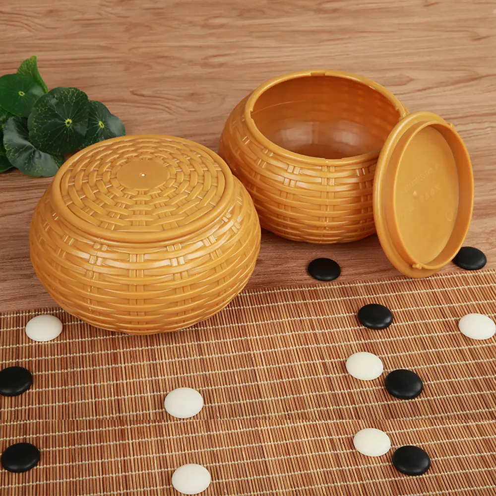 A Pair Large Go Chess Box Black White Plastic Woven Round Can Imitation Straw Dragon Scale Gobang Storage Pot