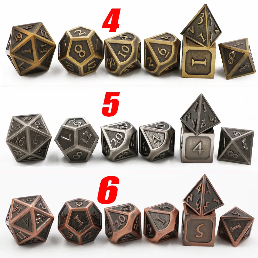 IMDG 7pcs/set Creative RPG Game Dice Polyhedron Metal Dice DND New Font Retro Color Digital Game Dice