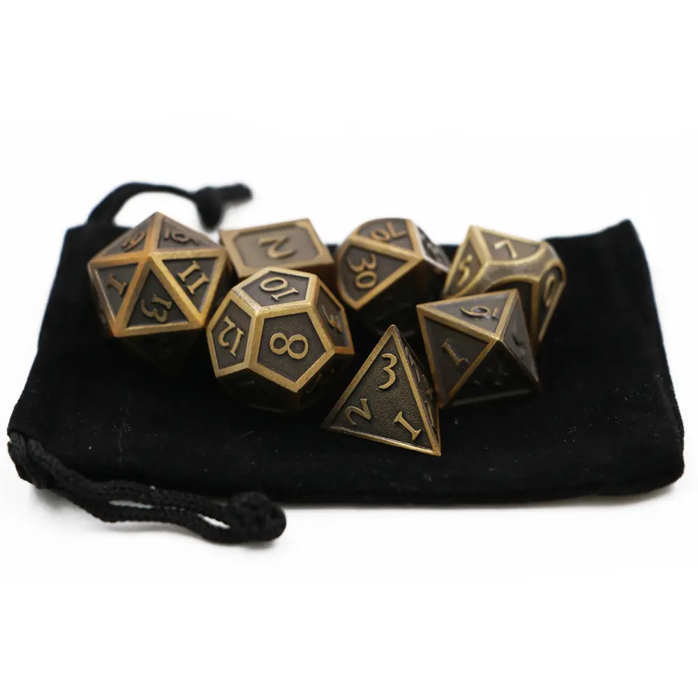 IMDG 7pcs/set Creative RPG Game Dice Polyhedron Metal Dice DND New Font Retro Color Digital Game Dice