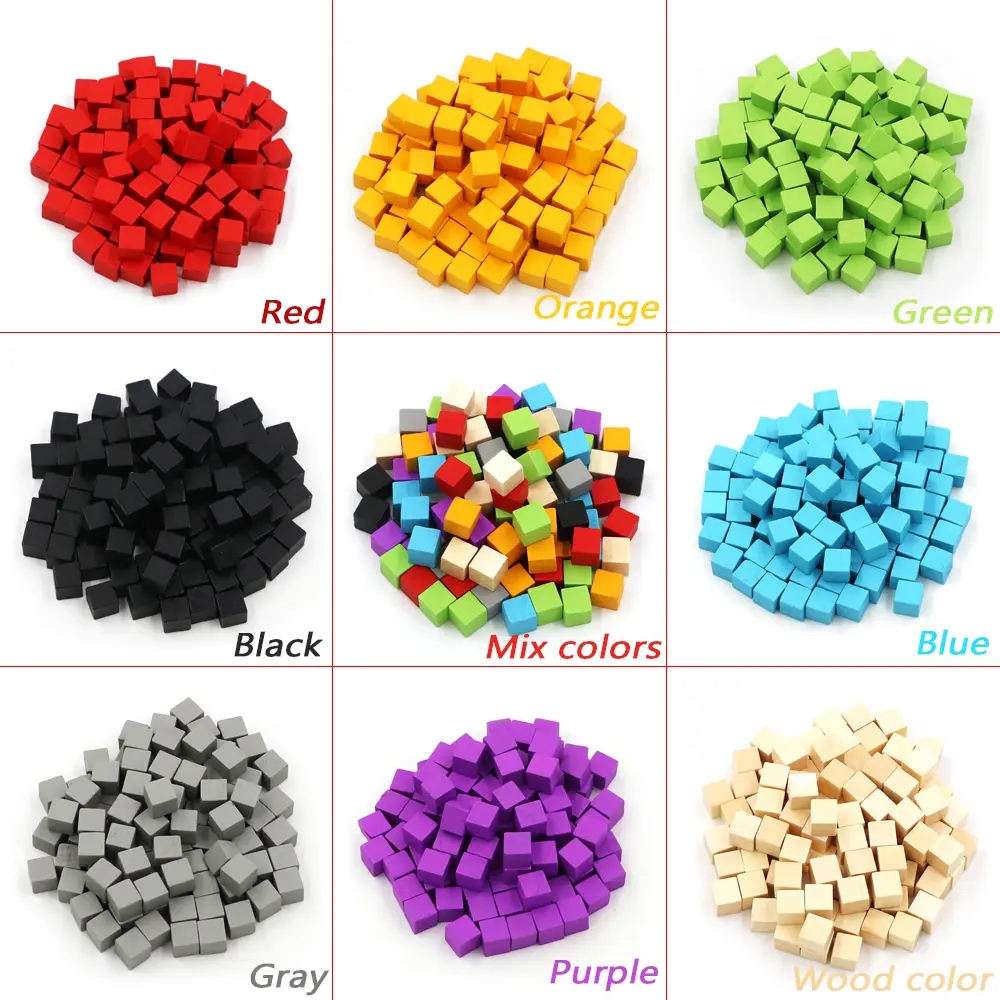 100pcs/set Wood Cubes Blocks Blank Dice DIY Tokens New Products 10mm Square Corner Color Board Game Cubes Early Education