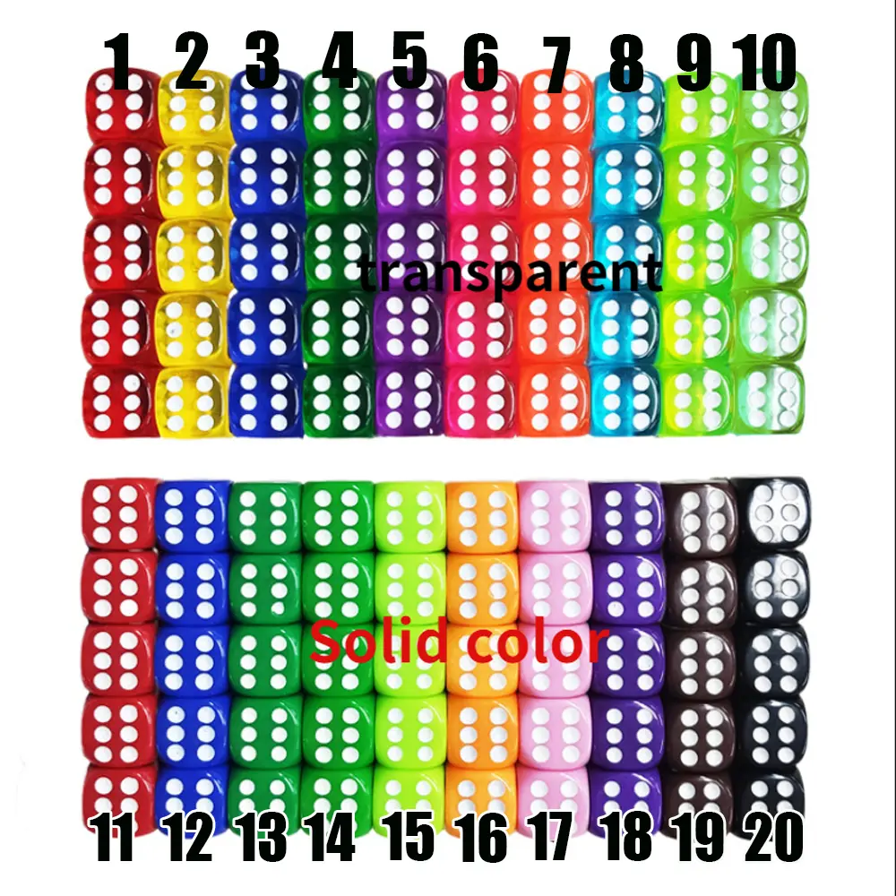 10pcs/Pack Colors Acrylic Dice 16mm Transparent Solid Multicolor Round Corner High Quality Boutique Game Cubes