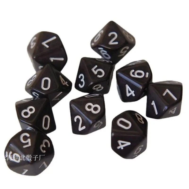 10Pcs/set 2021 Foreign Trade Hot Sale Black Dice Multi-faceted Numbers 4 6 8 10 12 20 Face Dice Dnd