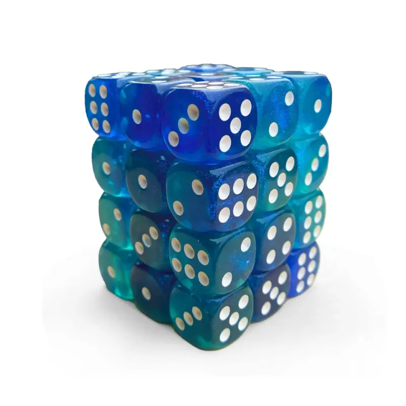 36Pcs/set Cross-border Board Game Teaching 12mm 6-sided Colorful Transparent Dual Color Rounded D6 High-end Color Swatch