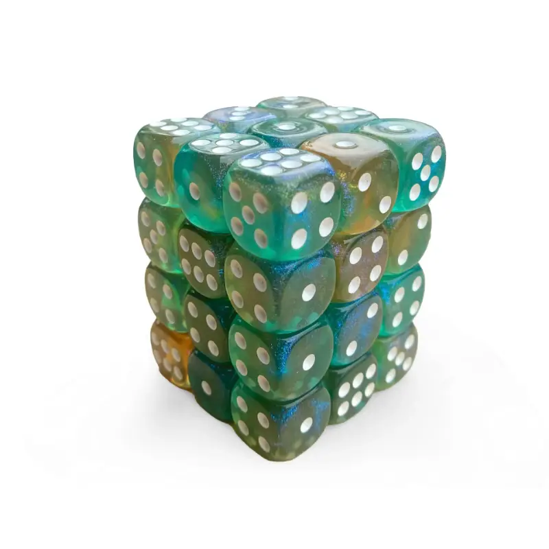 36Pcs/set Cross-border Board Game Teaching 12mm 6-sided Colorful Transparent Dual Color Rounded D6 High-end Color Swatch