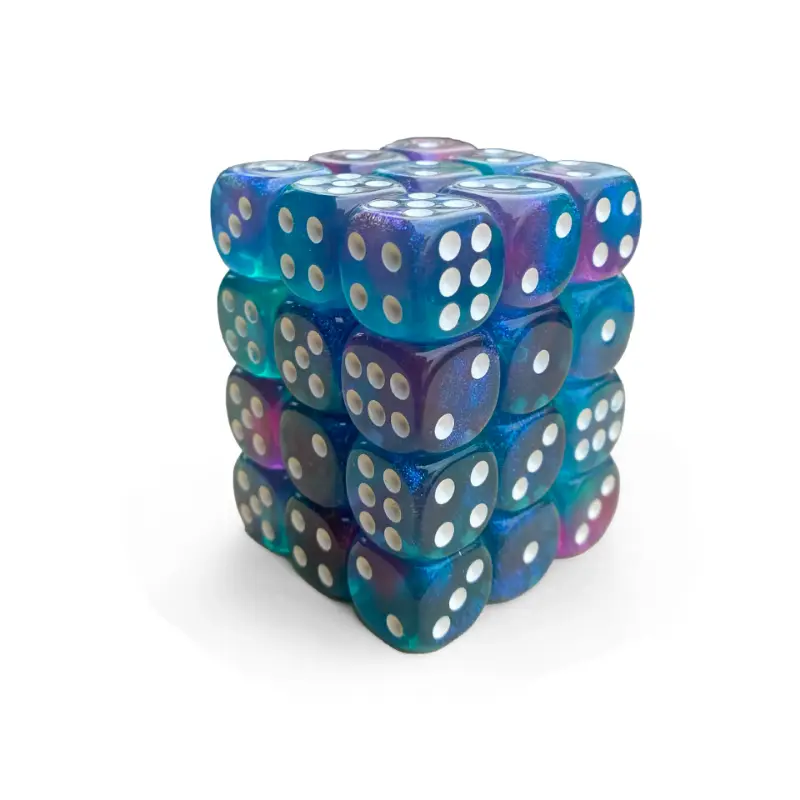 36Pcs/set Cross-border Board Game Teaching 12mm 6-sided Colorful Transparent Dual Color Rounded D6 High-end Color Swatch