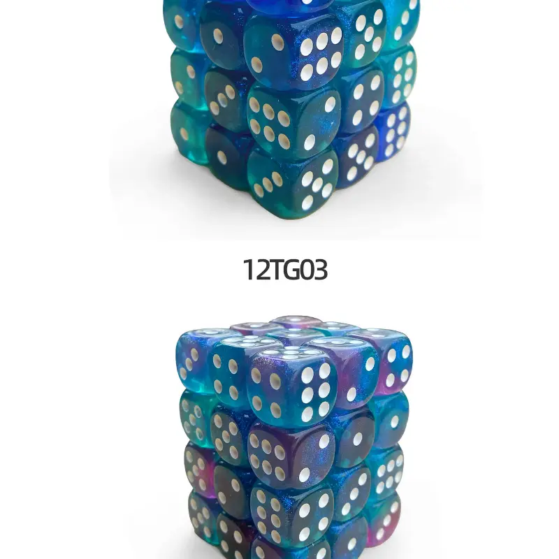 36Pcs/set Cross-border Board Game Teaching 12mm 6-sided Colorful Transparent Dual Color Rounded D6 High-end Color Swatch