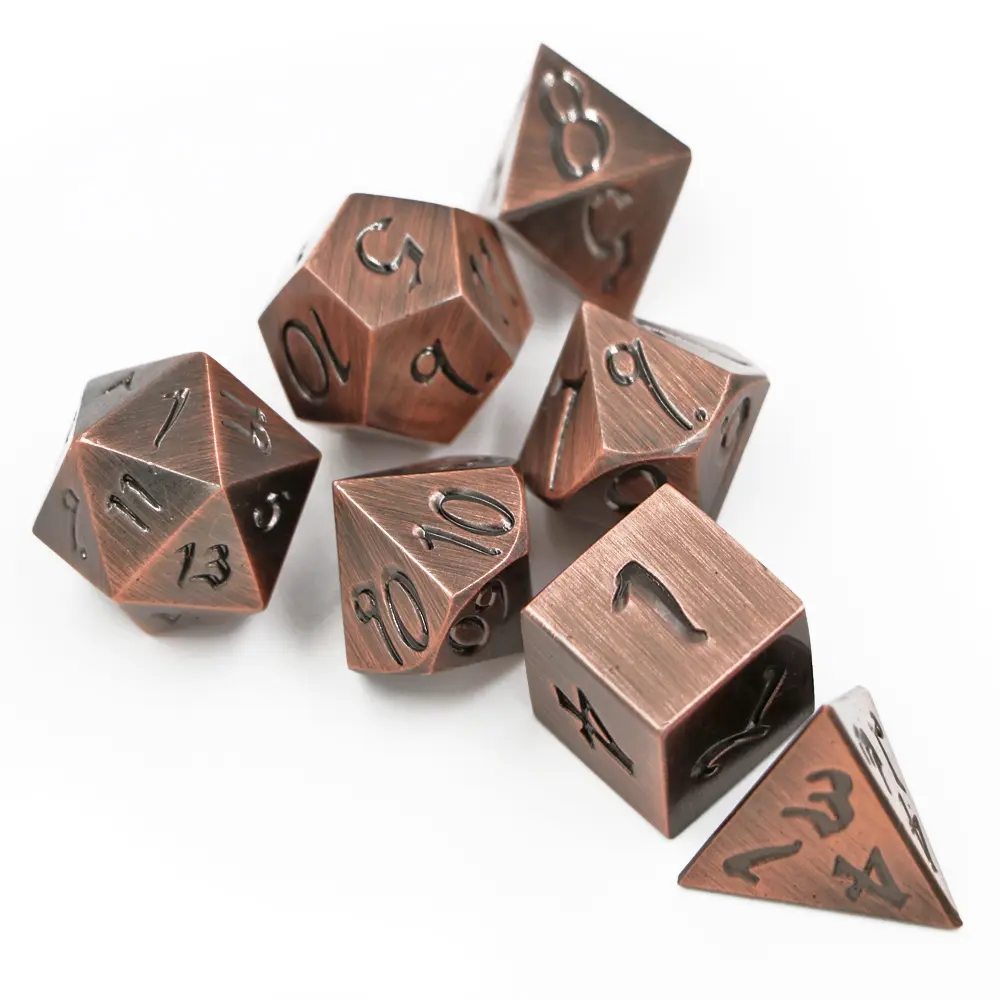 IMDG 7pcs/set Creative RPG Game Dice Polyhedron Metal Dice DND Large Font Ancient Bronze Color Digital Game Dice