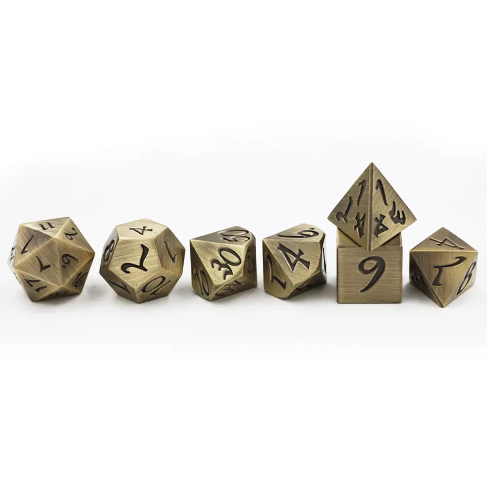 IMDG 7pcs/set Creative RPG Game Dice Polyhedron Metal Dice DND Large Font Ancient Bronze Color Digital Game Dice