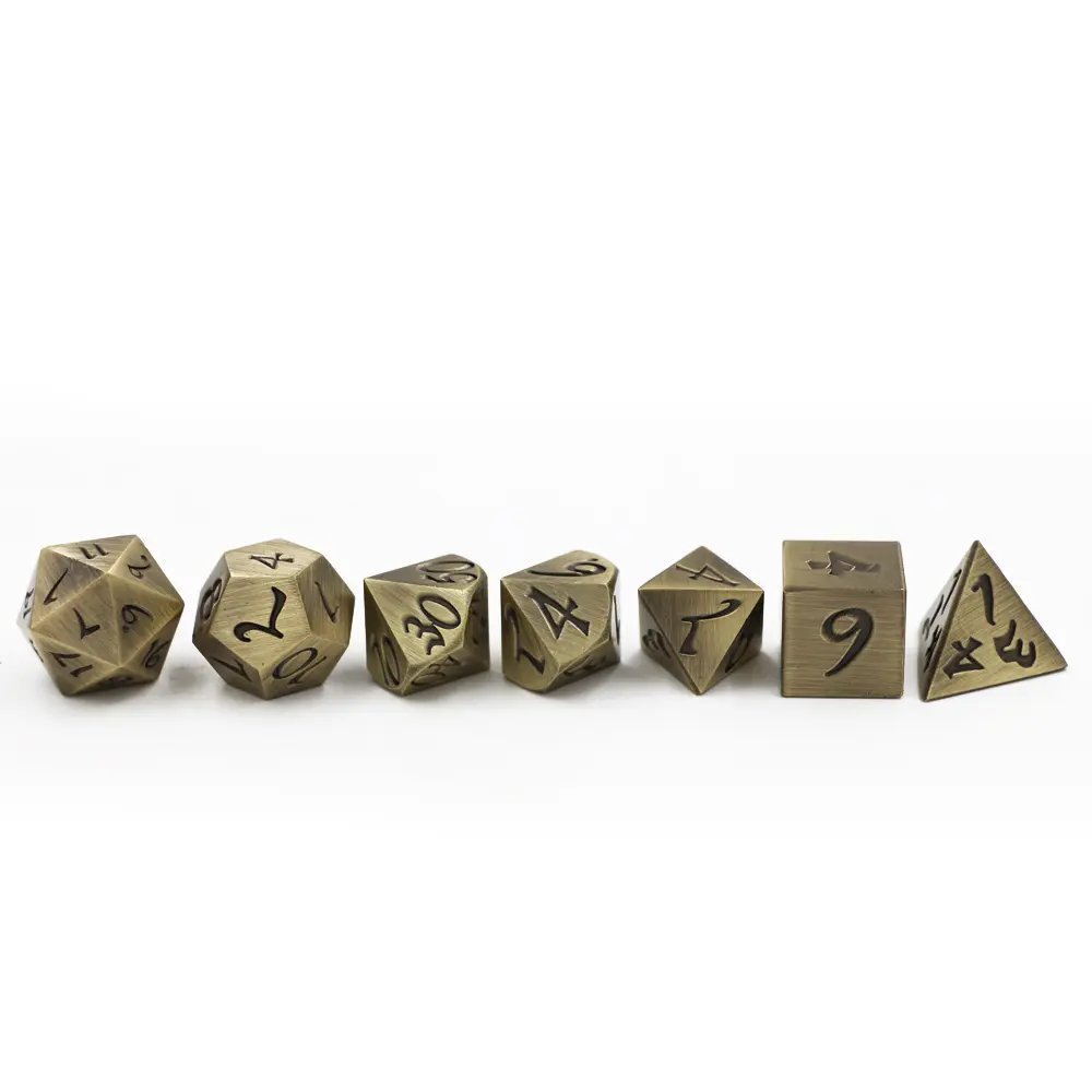 IMDG 7pcs/set Creative RPG Game Dice Polyhedron Metal Dice DND Large Font Ancient Bronze Color Digital Game Dice