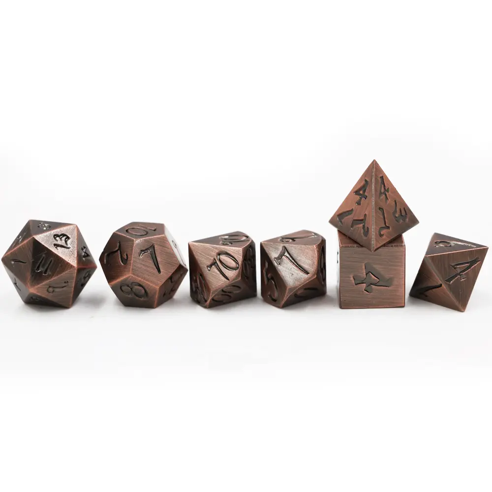 IMDG 7pcs/set Creative RPG Game Dice Polyhedron Metal Dice DND Large Font Ancient Bronze Color Digital Game Dice