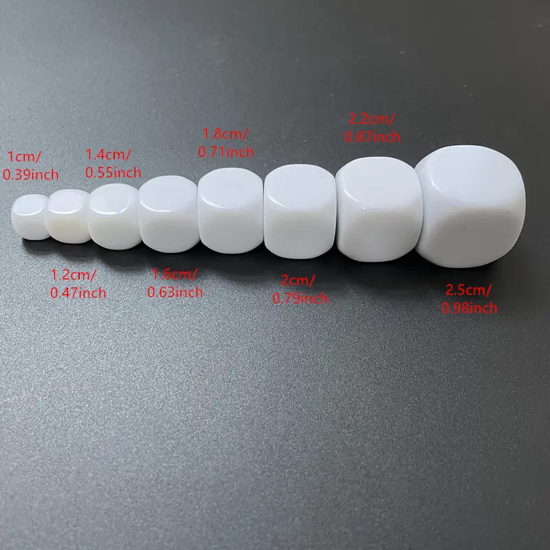 50 pcs 10/12/14/16/18/20/22/25MM smooth white dice acrylic rounded dice used to write blank hexahedrons with a big head pen