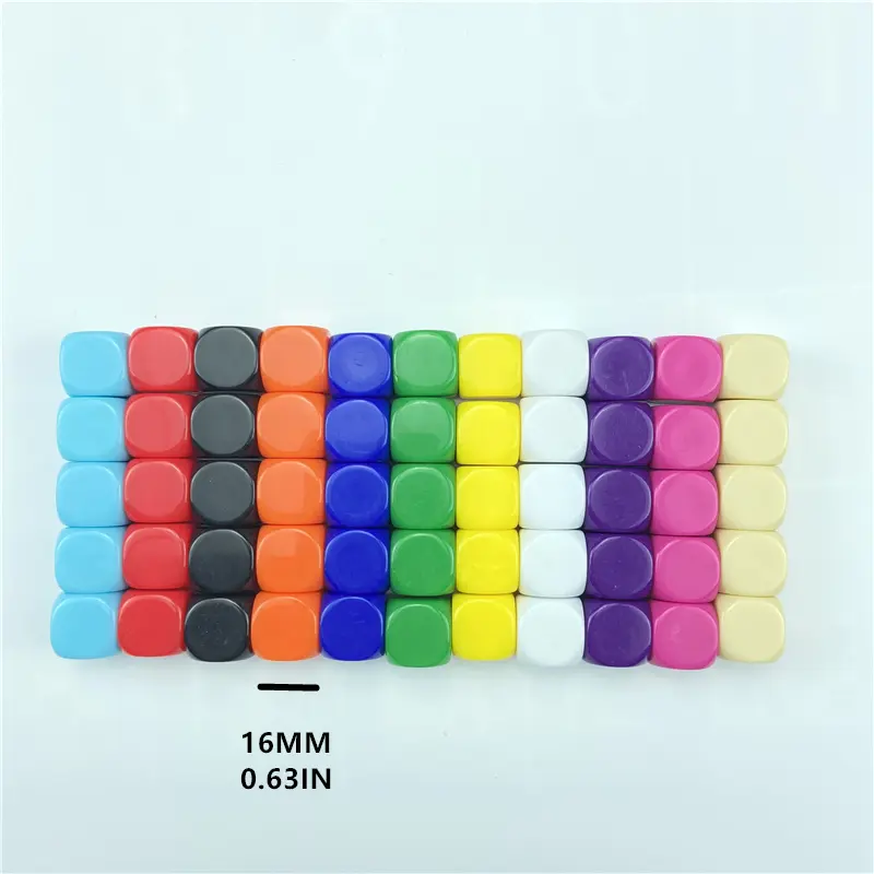 10pcs/set 16mm Dice Round Corner Board Game Acrylic Hexahedron Blank Dice Color Creative Fun DIY Dice