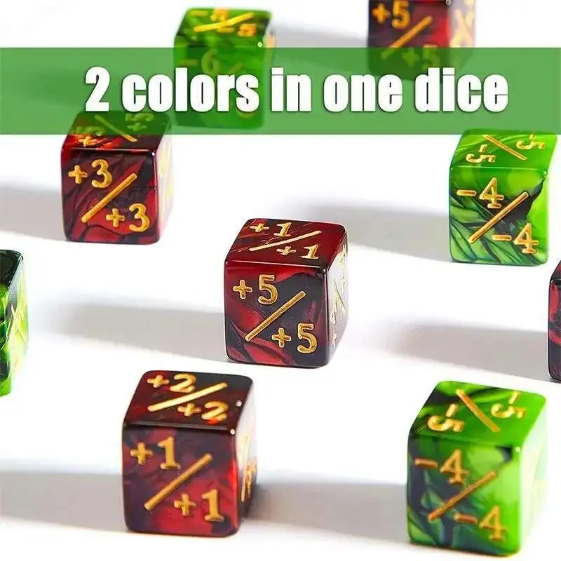 10Pcs 16mm 6 Side Dice Counters +1/-1 Dice Counting Dice  and negative  dual color positive and negative dice