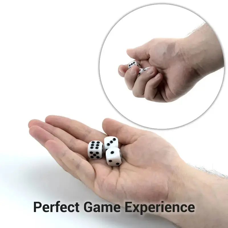100 pcs/set 14mm/0.55inch or 16mm/0.63inch white acrylic dice with black points suitable for board game party bar