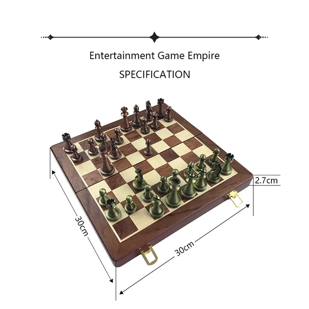 Metal Glossy Golden And Silver Chess Pieces Solid Wooden Folding Chess Board High Grade Professional Chess Games Set Gift