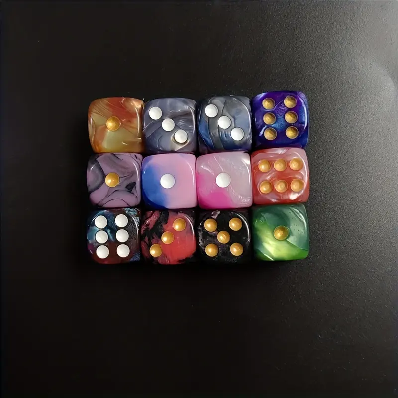 12 Pcs/set Of 16mm/0.63in Two-color Dice Puzzle Game Color Dot Acrylic High-quality Dice Fun Entertainment Game