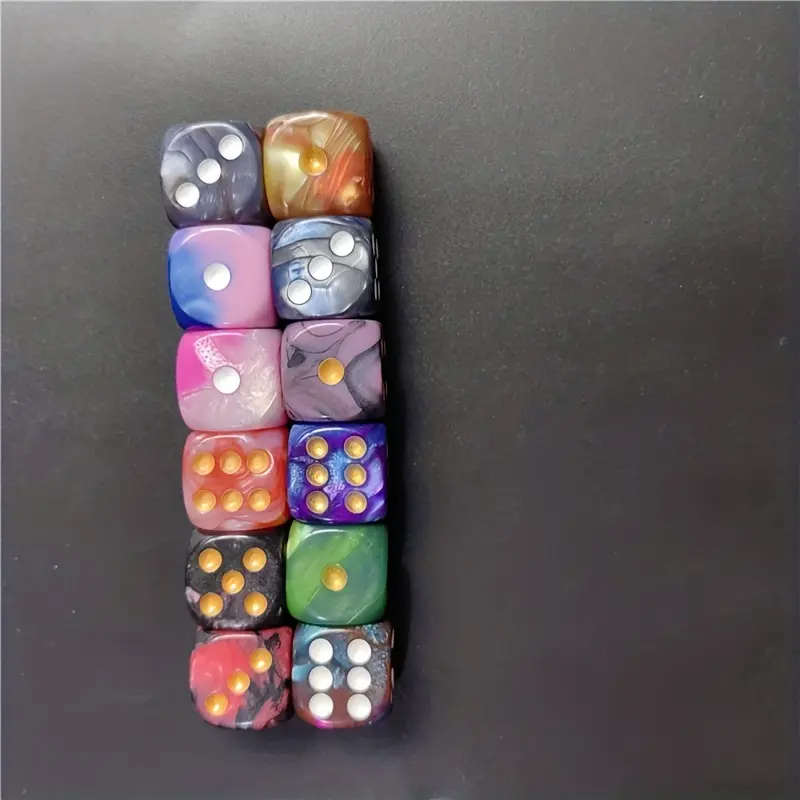 12 Pcs/set Of 16mm/0.63in Two-color Dice Puzzle Game Color Dot Acrylic High-quality Dice Fun Entertainment Game