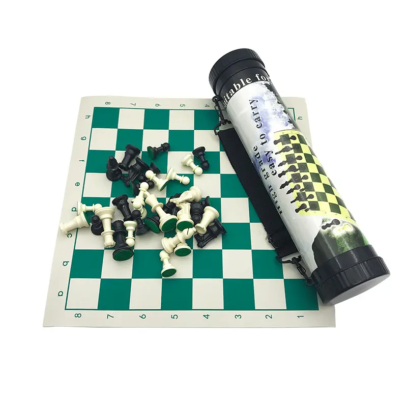 Chess and Card Game Set with 3 Sizes Portable Outdoor Sports Chess and Card Game Shoulder Straps Travel Plastic Chess Pieces