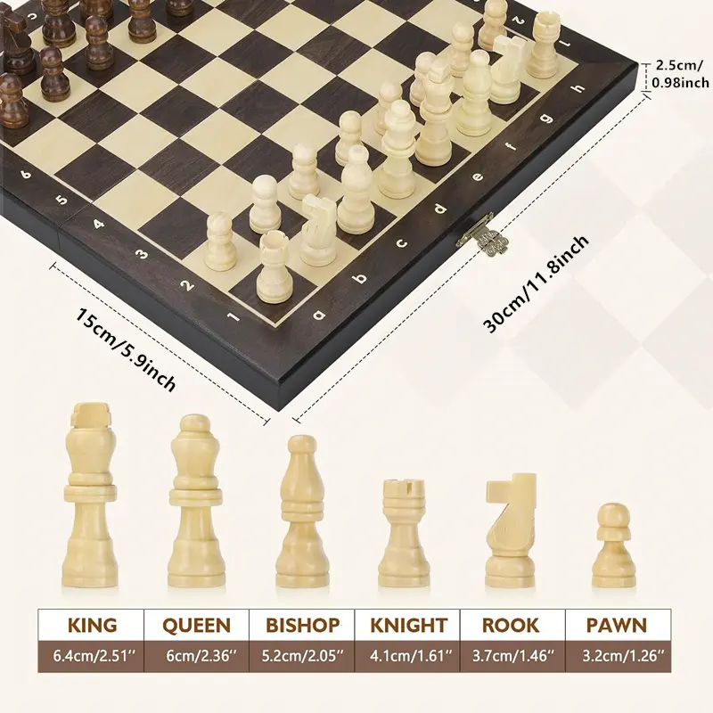 Travel Portable Chess 30/12 inch Wooden Chess Folding Board Adult Game Family Chess Game